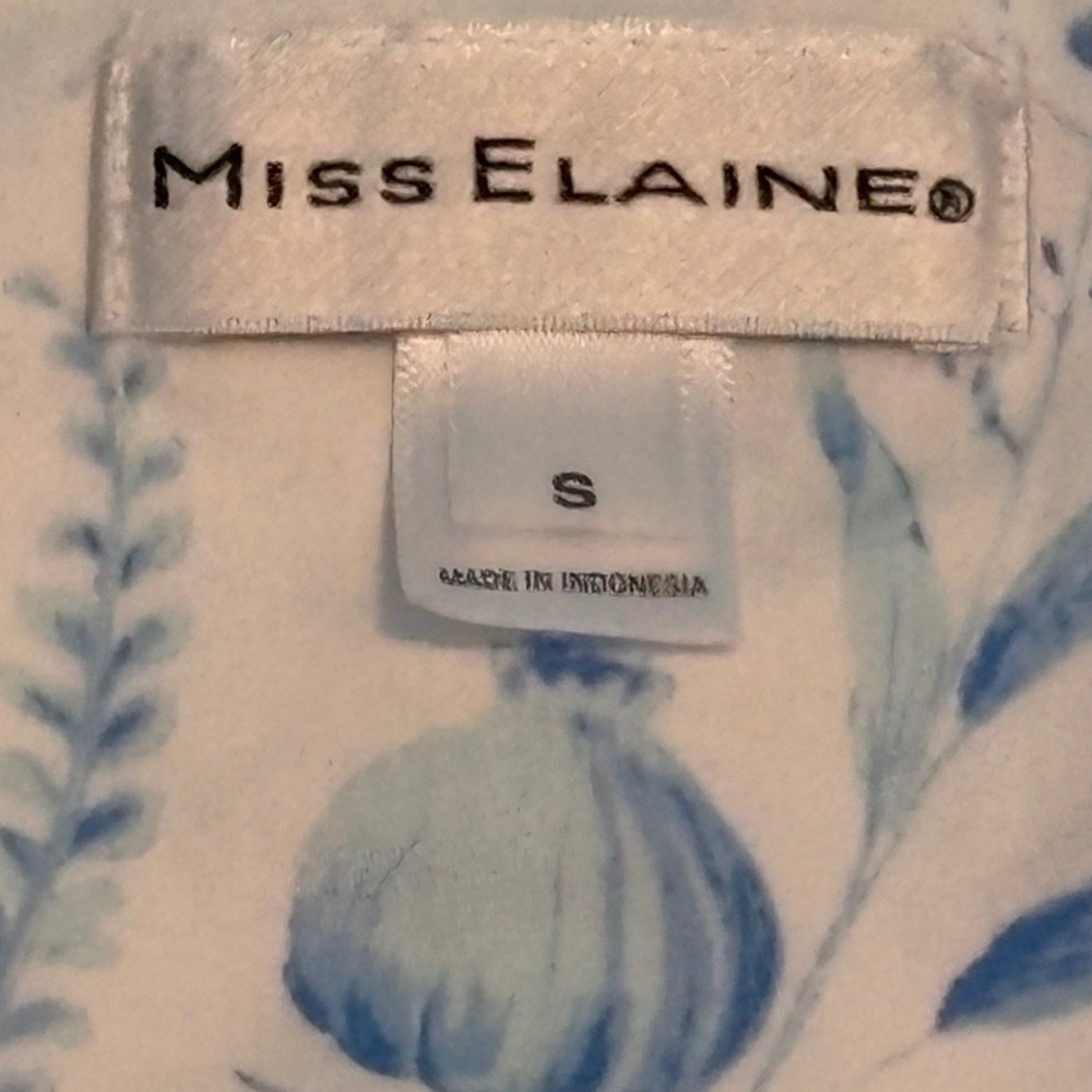 Miss Elaine Zip Front Robe Women Small Blue White Floral Cotton Blend Loungewear - Picture 2 of 6